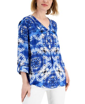 JM Collection Women's Printed Y-Neck Top, Created for Macy's - Macy's