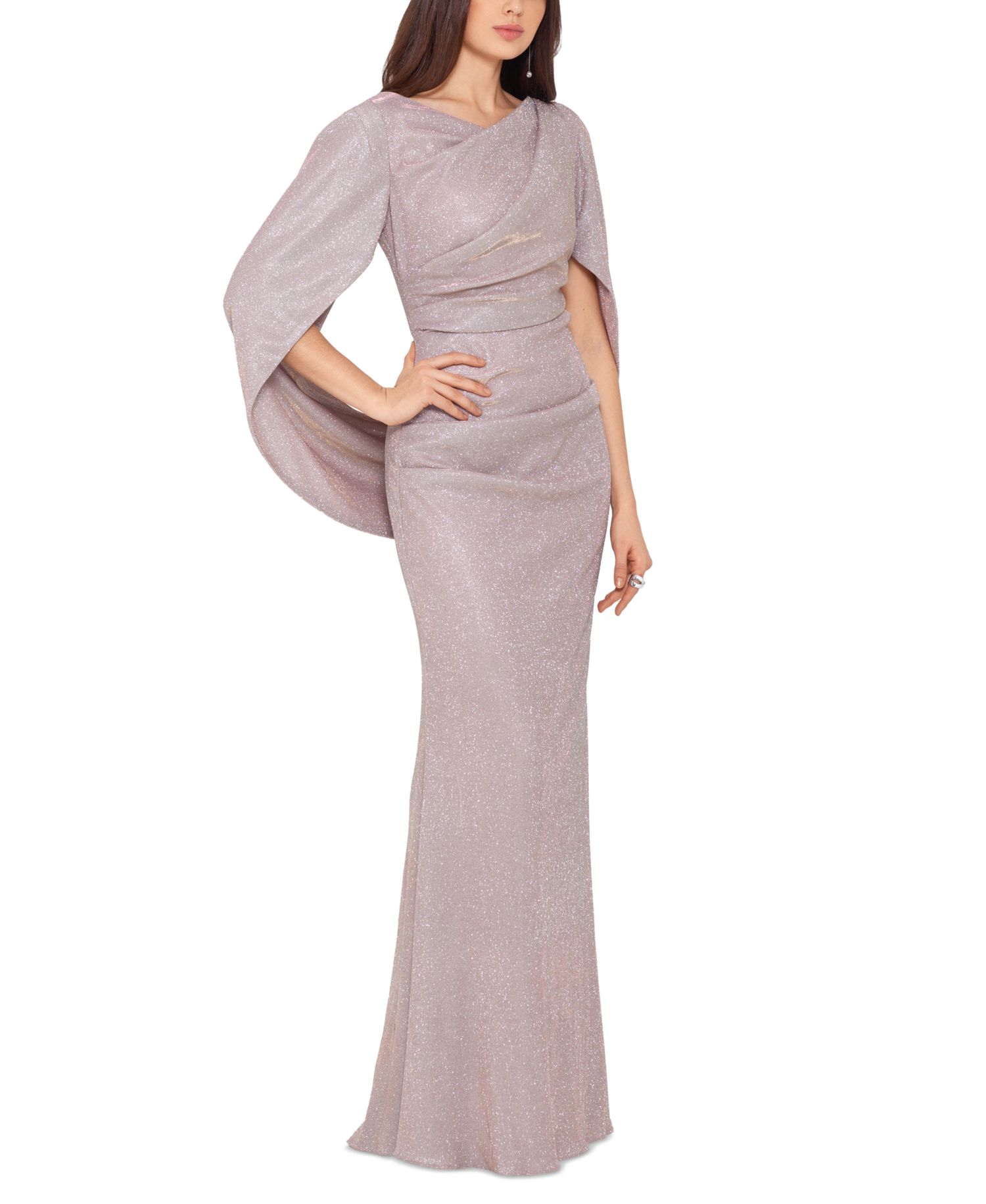 Petite Cape-Back Metallic Gown