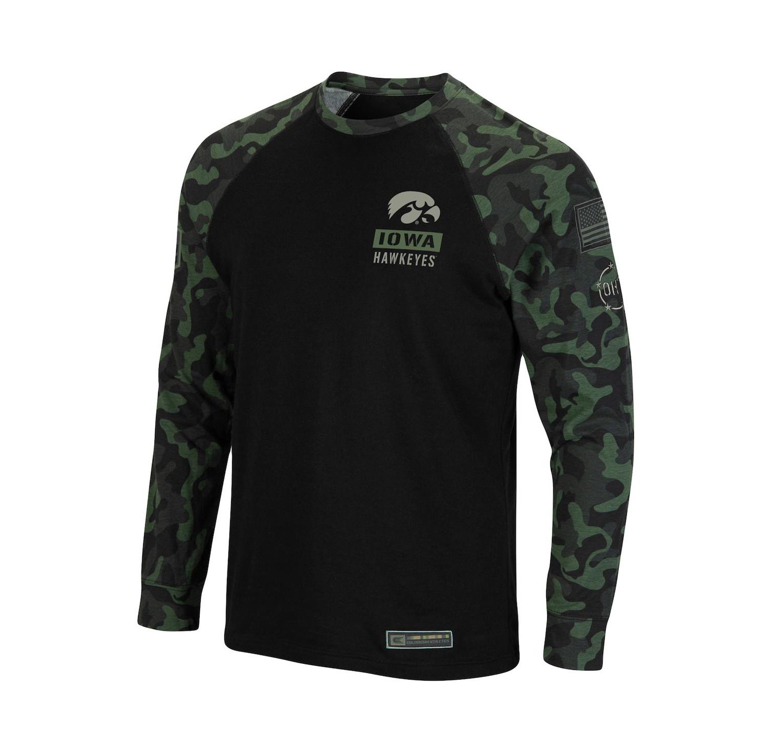 Men's Black Iowa Hawkeyes OHT Military-Inspired Appreciation Camo Raglan Long Sleeve T-shirt
