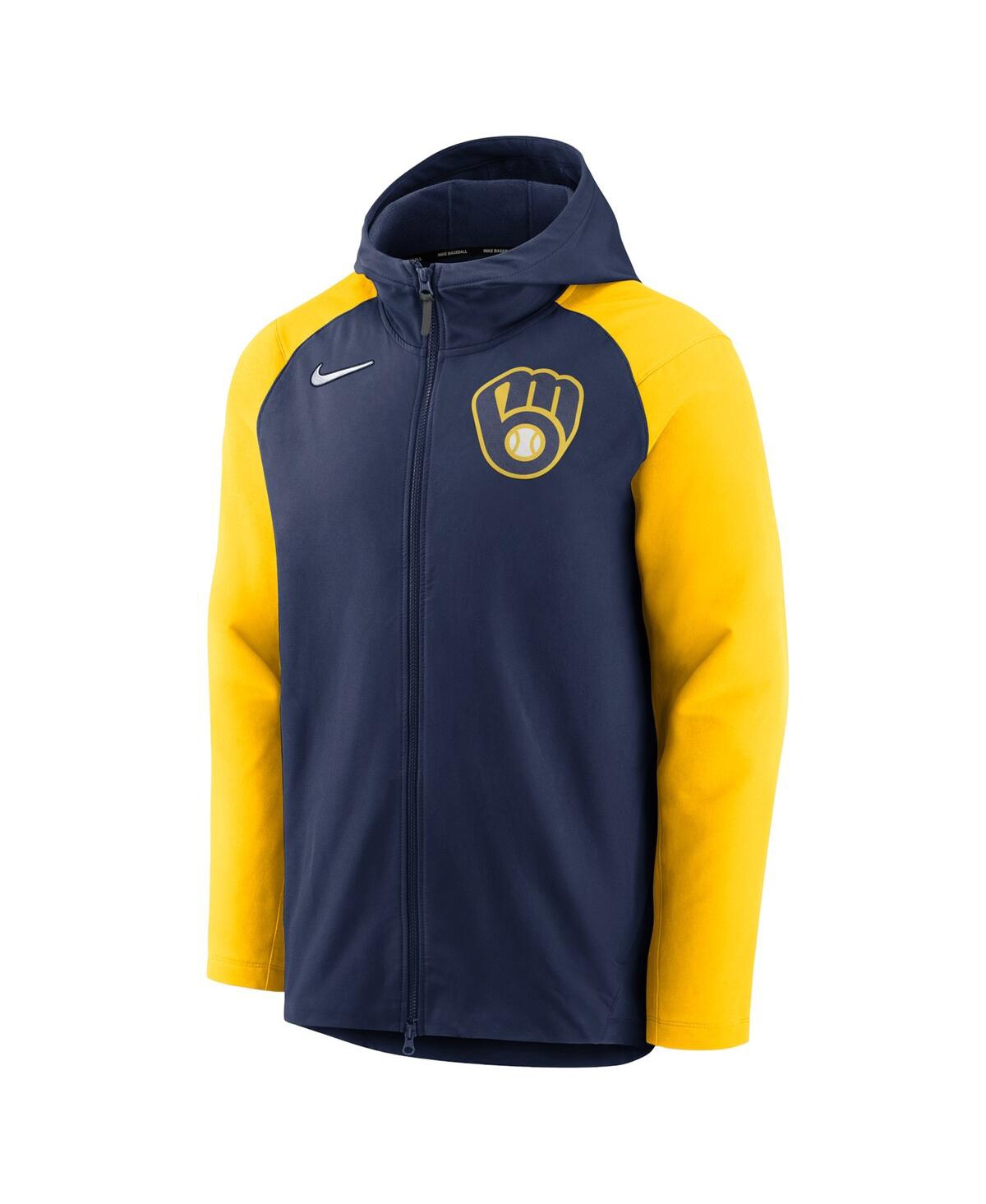 Shop Nike Men's  Navy And Gold Milwaukee Brewers Authentic Collection Full-zip Hoodie Performance Jacket In Navy,gold