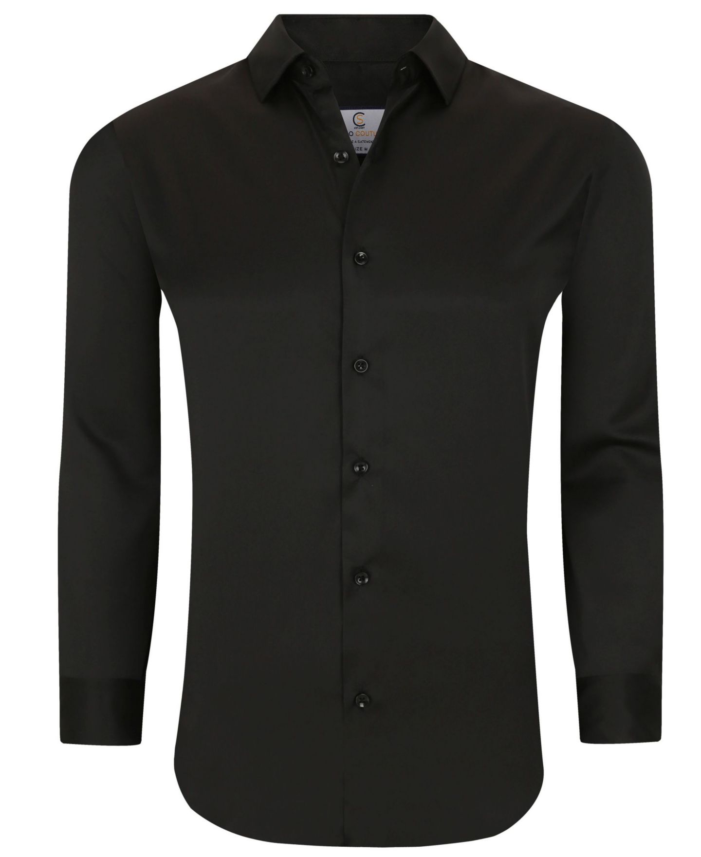 Мужская рубашка Suslo Couture Solid Slim Fit Wrinkle Free Stretch Long Sleeve Button Down Shirt, цвет: Чёрный — фото 1