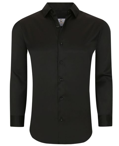 Мужская рубашка Suslo Couture Solid Slim Fit Wrinkle Free Stretch Long Sleeve Button Down Shirt, цвет: Чёрный