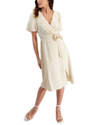 kensie Gingham-Print Puff-Sleeve Midi 