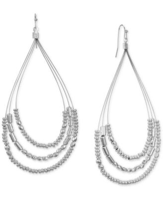 Photo 1 of Style & Co Silver-Tone Beaded Triple-Row Pear-Shape Drop Earrings, 