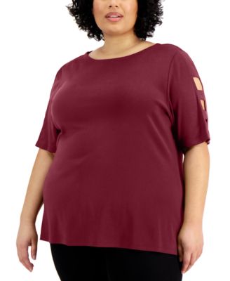 Karen Scott Plus Size Cotton Cutout Sleeve Top Created for Macy s Macy s