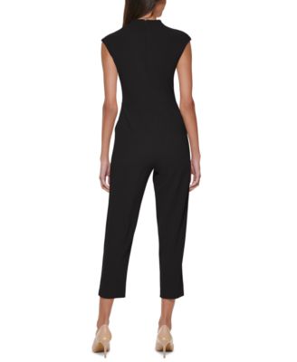 Calvin Klein Button-Shoulder Scuba Crepe Jumpsuit