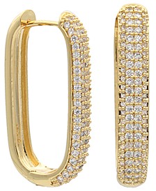Adelita White Cubic Zirconia Prong Set Pave in 14K Gold Plated Brass Click-In Hinge Hoop Earrings with Gold Plated Sterling Silver Post, 4 Rows