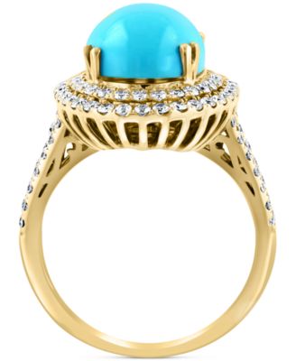 EFFY&reg; Turquoise & Diamond (1 ct. t.w.) Oval Halo Ring in 14k Gold