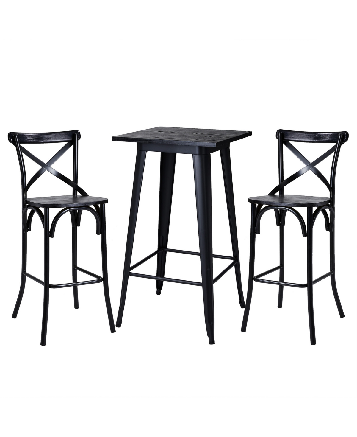 Glitzhome Pub Table And Bar Chair Set, 3 Pieces In Black