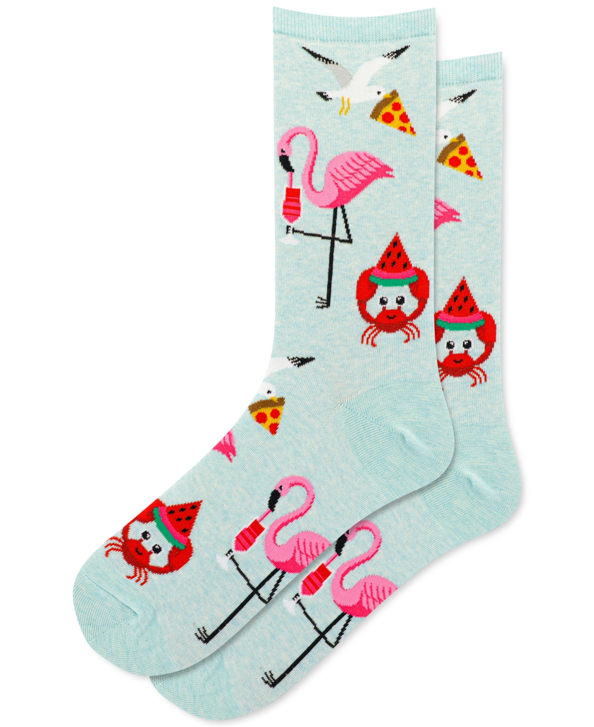 Summer Flamingo Seagull & Crab Socks - Mint Melange