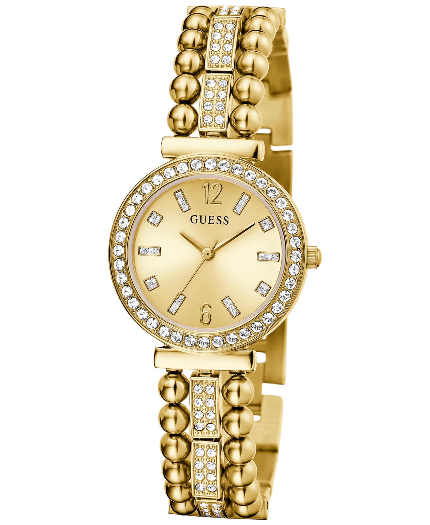 Женские часы GUESS Crystal Beaded Gold-Tone Stainless Steel Bracelet Watch 30mm — фото 3