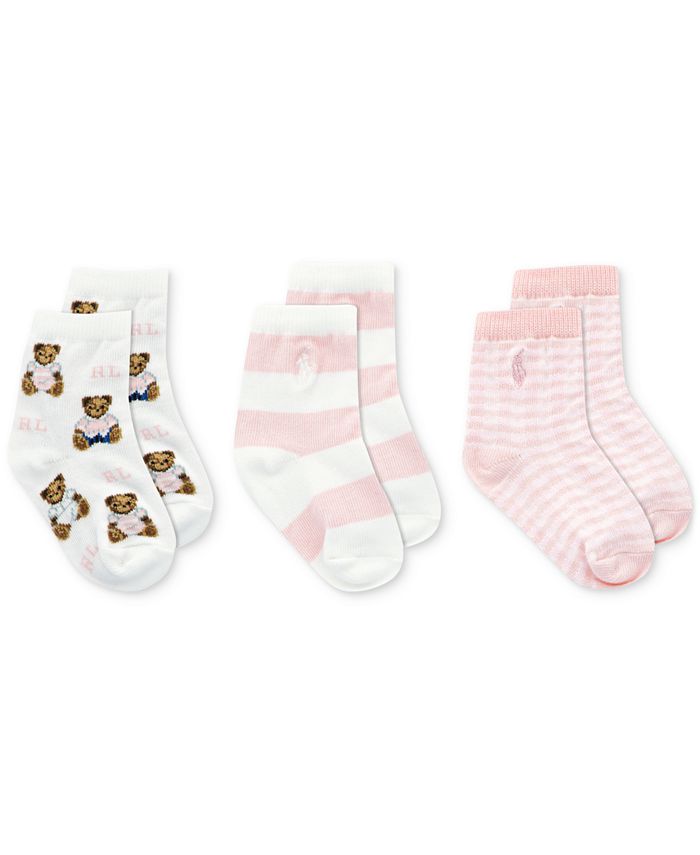 Polo Ralph Lauren Baby Girls Tossed Bear Crew Socks, 3-Pack - Macy's