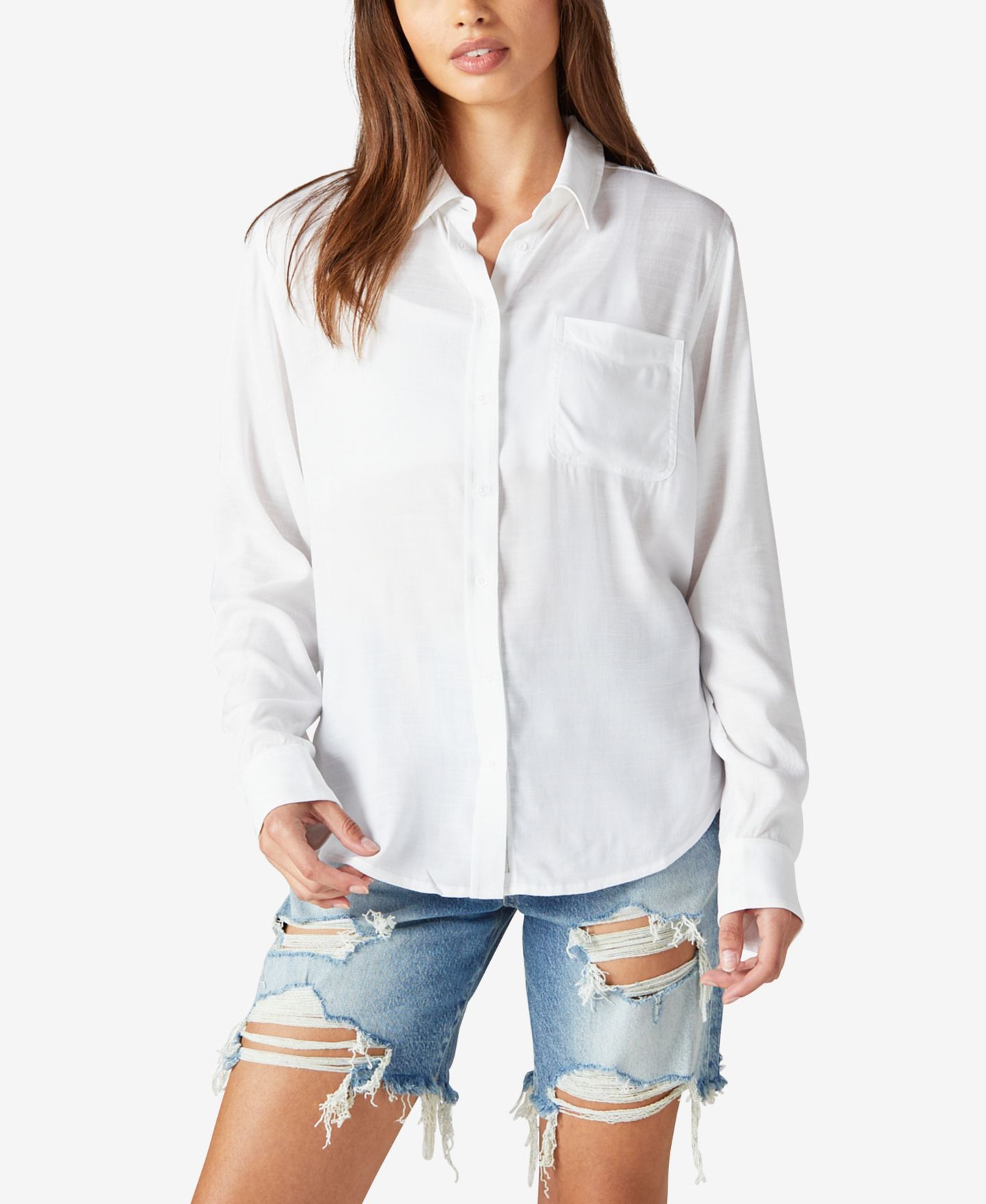 Женская рубашка Lucky Brand Boyfriend Button-Down, цвет: Яркий белый — фото 1