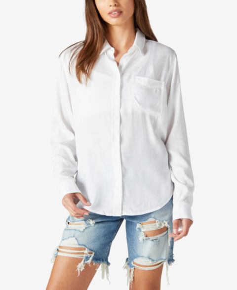 Женская рубашка Lucky Brand Boyfriend Button-Down, цвет: Яркий белый