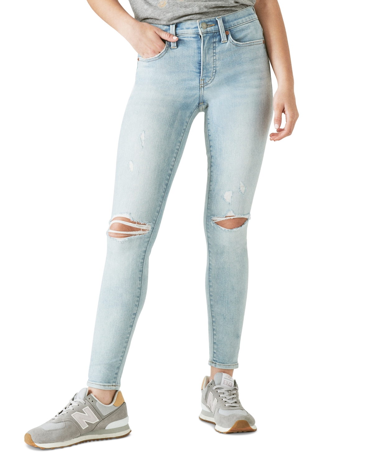 Shop Lucky Brand Women's Ava Mid-rise Ripped Skinny Jeans In Fan Girl Dest