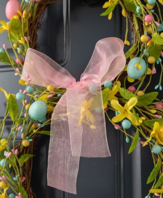 24.5"H Easter Bunny Shaped Wreath with Eggs Satin Ribbon Bow
