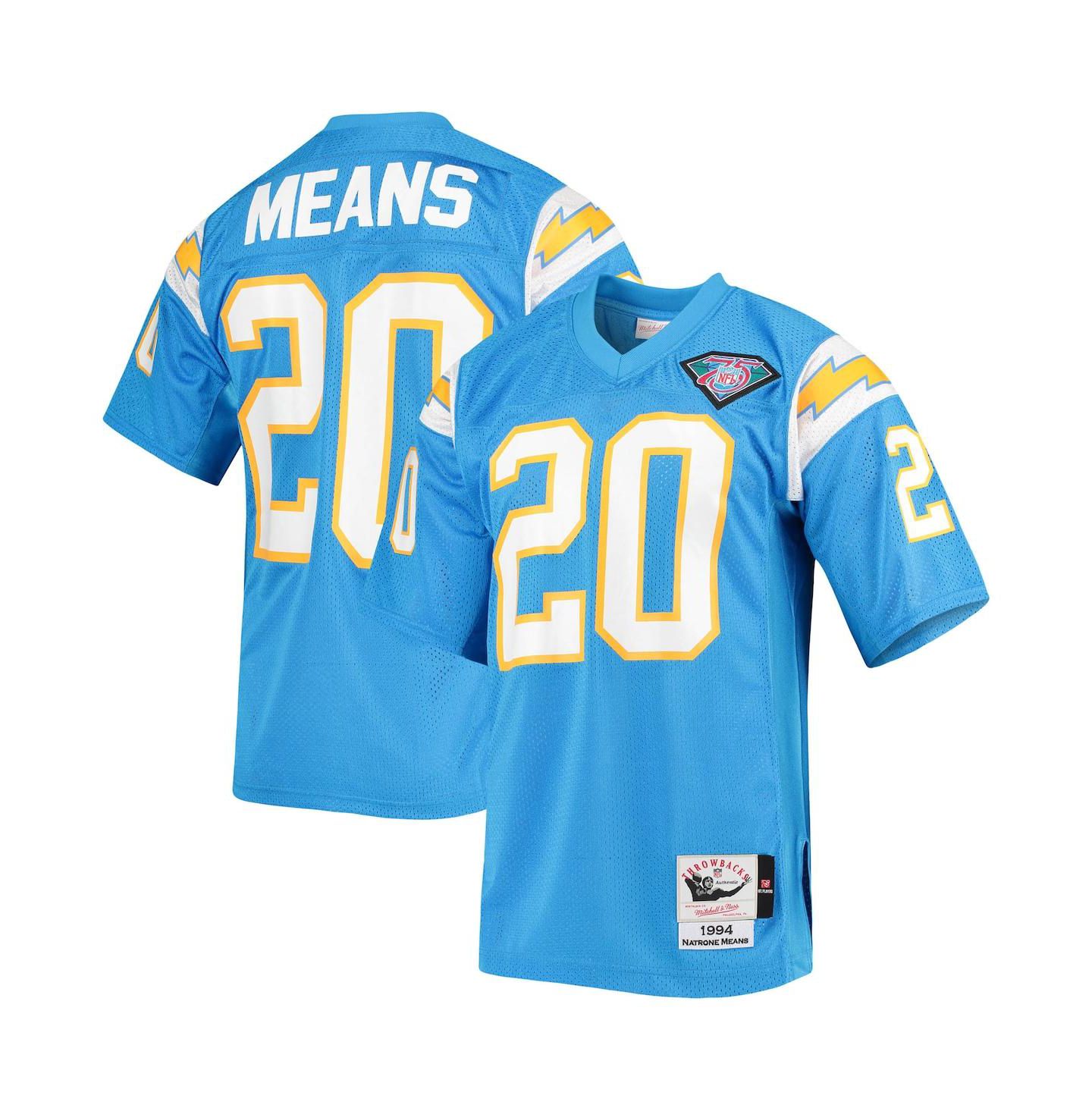 Мужской топ Mitchell & Ness Natrone Means Powder Blue Los Angeles Chargers Authentic Retired Player Jersey — фото 1