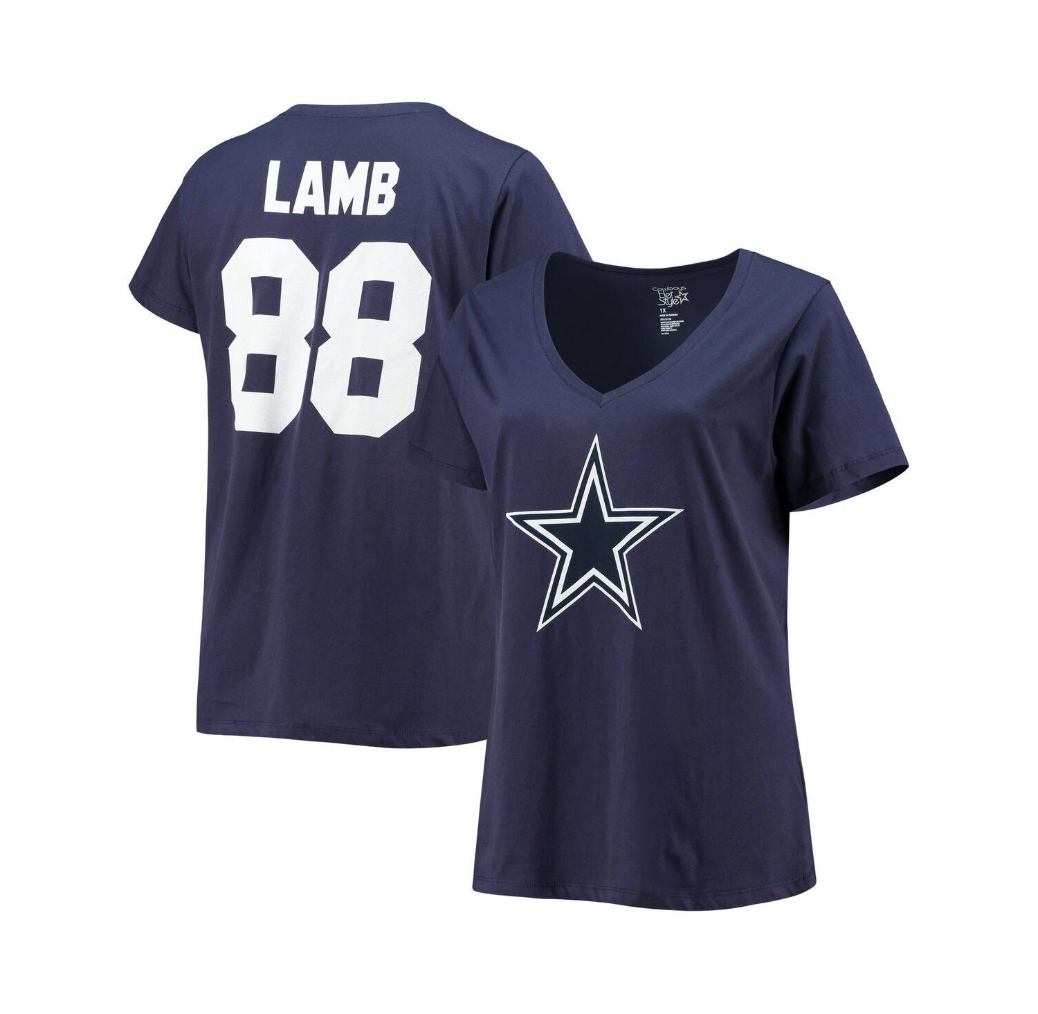 Women's CeeDee Lamb Navy Dallas Cowboys Plus Size Name and Number V-Neck T-shirt
