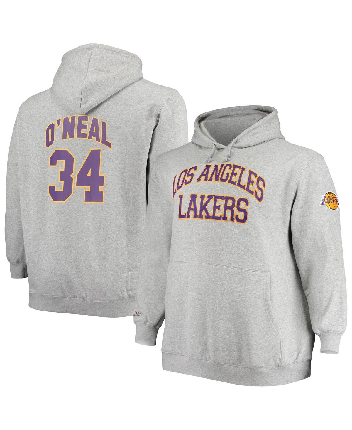 Men's Mitchell & Ness Shaquille O'Neal Heather Gray Los Angeles Lakers Big and Tall Name & Number Pullover Hoodie