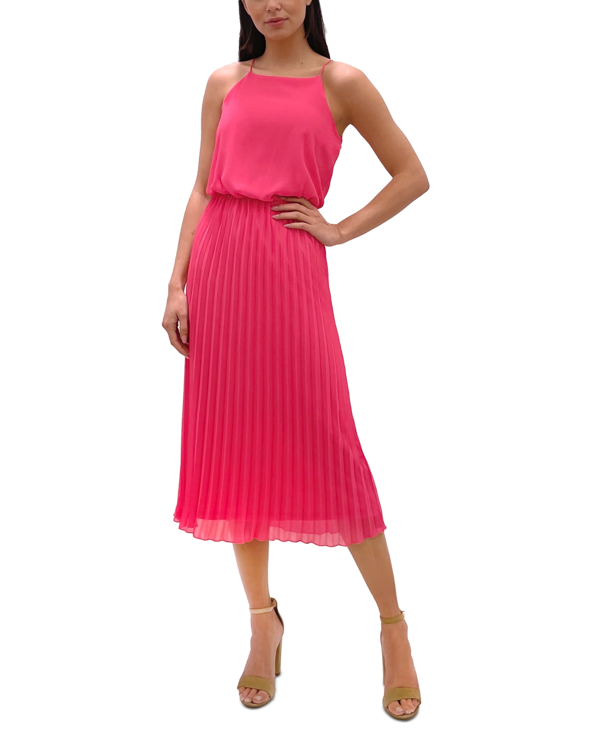 Sam Edelman Sleeveless Pleated Midi Dress In Pretty Pink