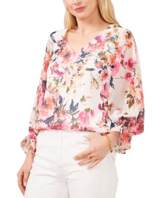 Vince Camuto Floral-Print Smocked-Cuff 