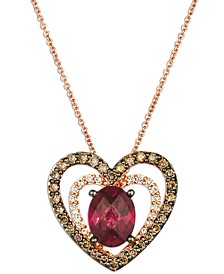 Raspberry Rhodolite (2-1/3 ct. t.w.) & Diamond (3/4 ct. t.w.) Double Heart Pendant Necklace in 14k Rose Gold, 18" + 2" extender