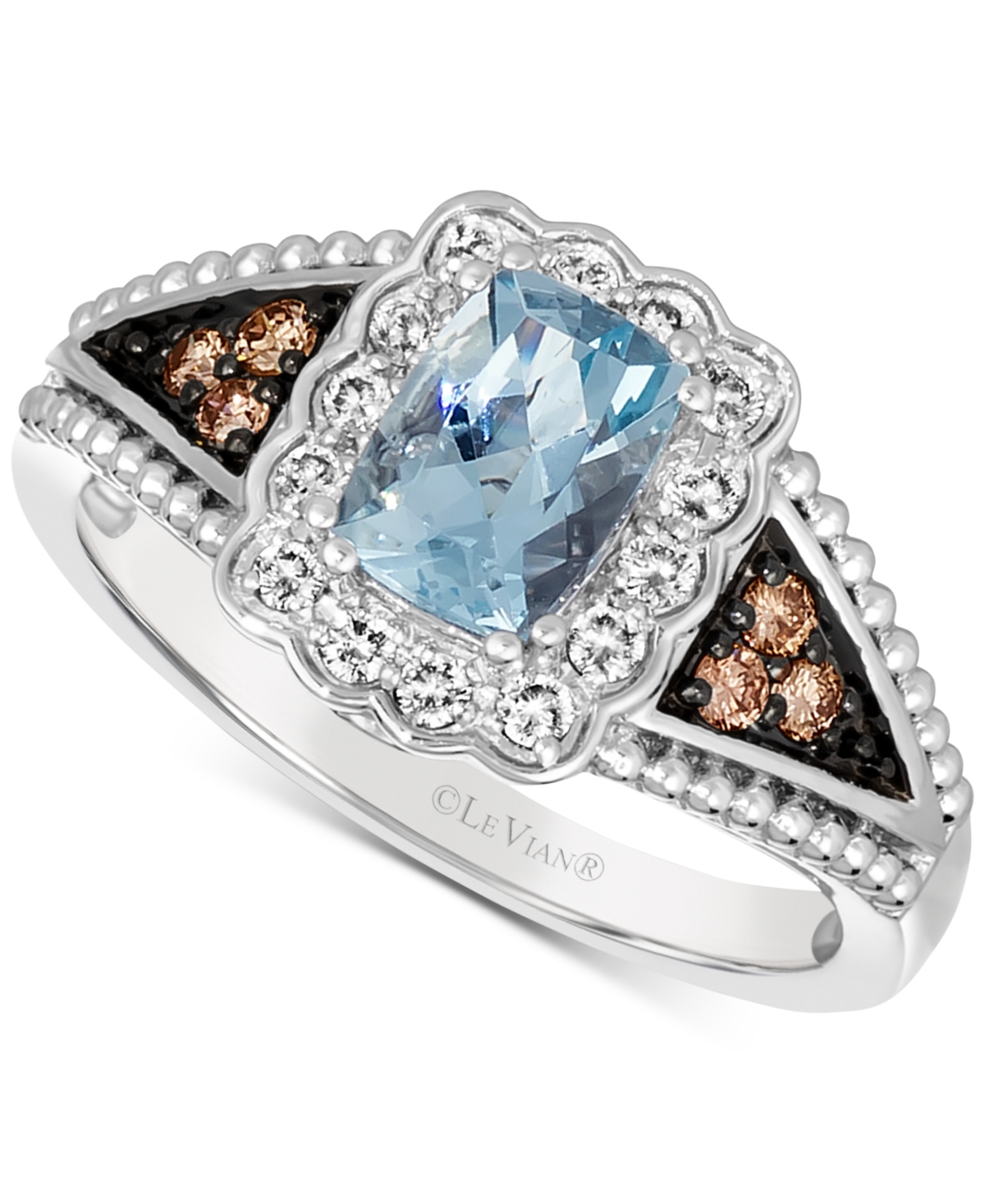 Shop Le Vian Sea Blue Aquamarine (5/8 Ct. T.w.) & Diamond (1/3 Ct. T.w.) Beaded Ring In 14k White Gold