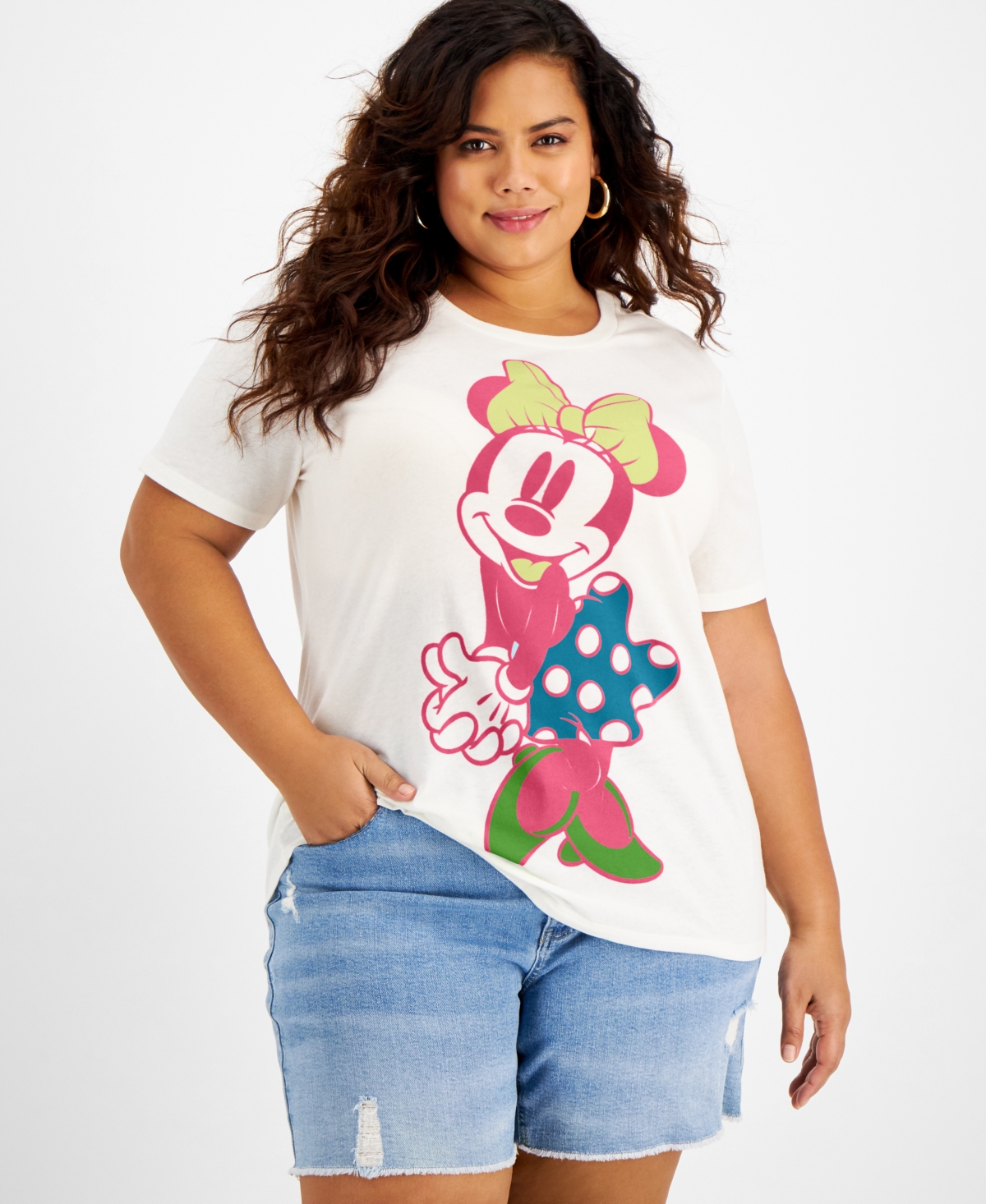 Disney Trendy Plus Size Neon Minnie Mouse T-shirt In Egret