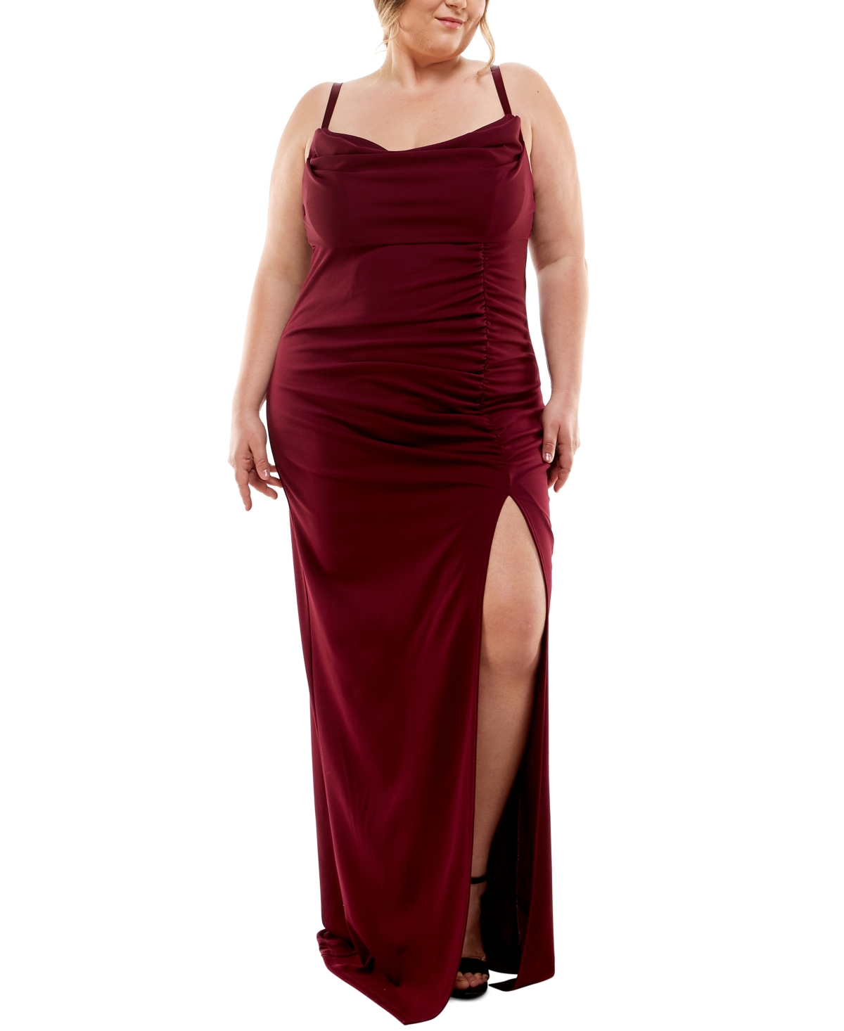 Trendy Plus Size Cowlneck Side-Ruched Maxi Dress, Created for Macy's - Black