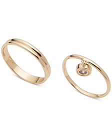 Gold-Tone 2-Pc. Set Crystal Dangling Solitaire & Band Rings