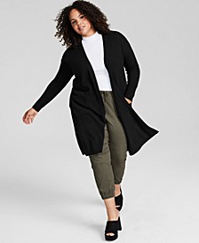 Plus Size Open-Front Long Cashmere Wool Blend Cardigan, Created for Macy's