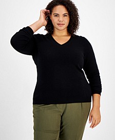 Plus Size Cashmere Wool Blend V-Neck Sweater, Created for Macy's