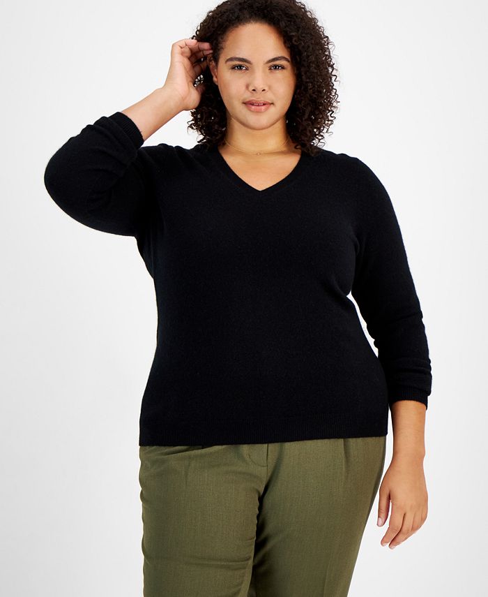 Charter Club Plus Size Cashmere Wool Blend V-Neck Sweater, Created for ...