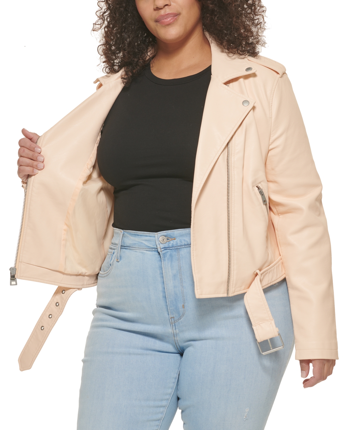 Levi's Plus Size Faux Leather Belted Motorcycle Jacket In Neutral