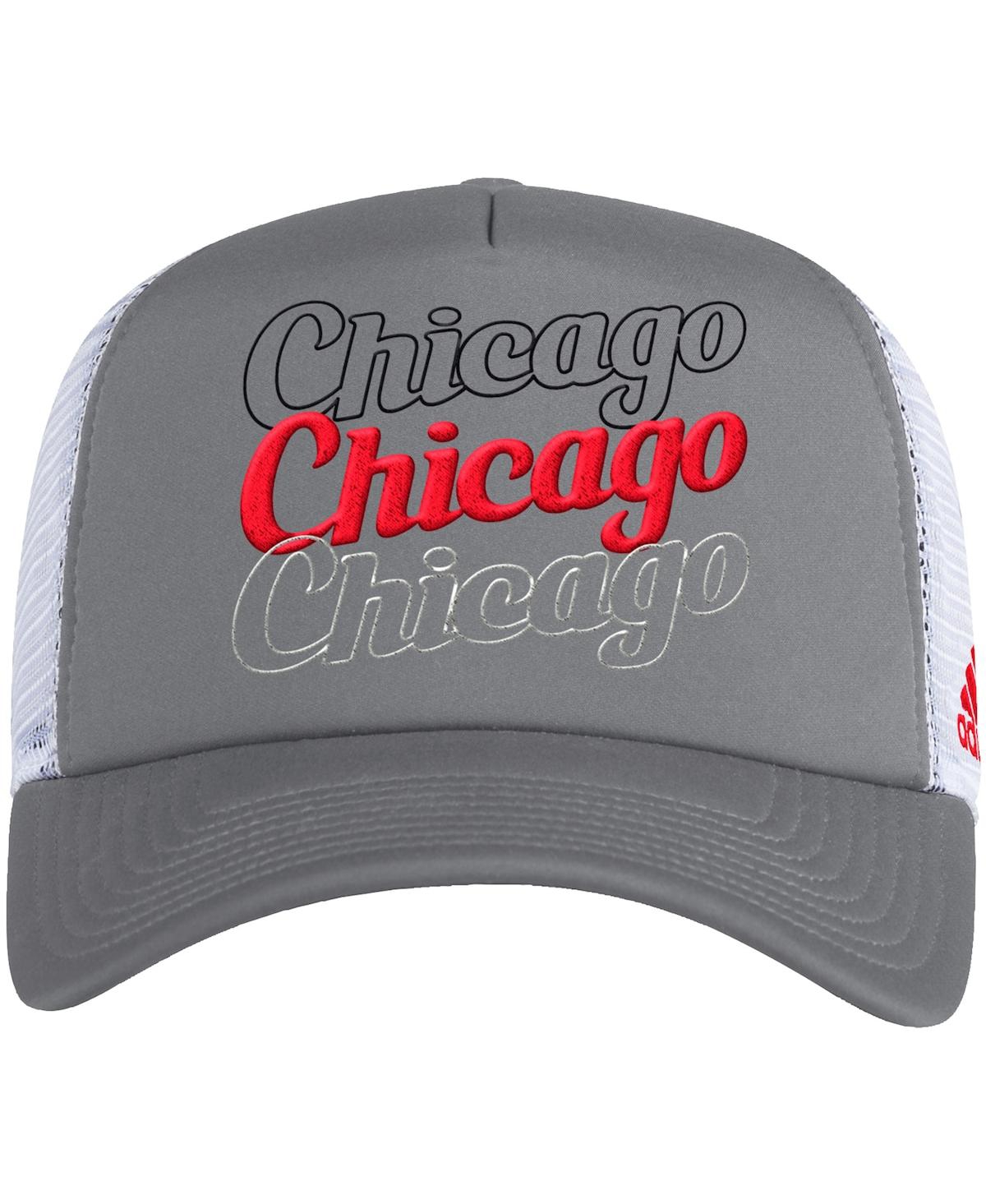 Adidas Originals Women's Adidas Gray, White Chicago Blackhawks Foam Trucker Snapback Hat In Gray,white