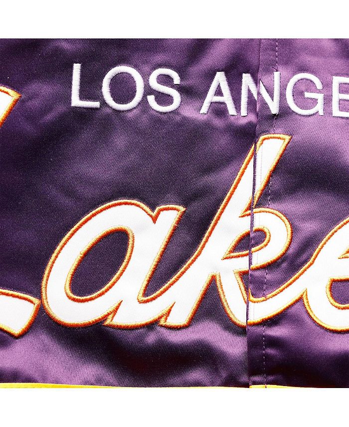 Men's Mitchell & Ness Purple Los Angeles Lakers Hardwood Classics Script  Satin Full-Snap Jacket