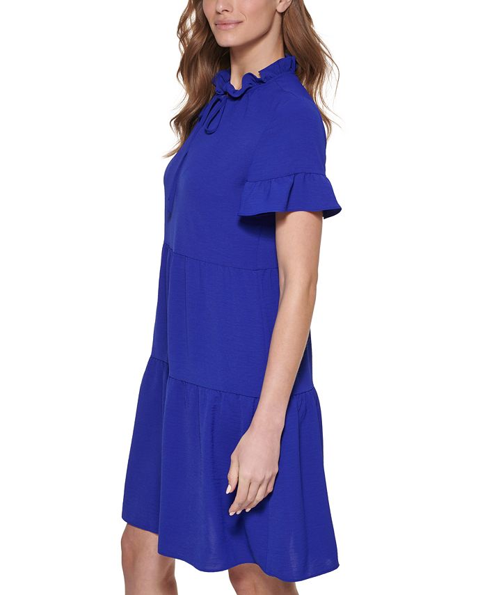 dkny tiered tie neck dress