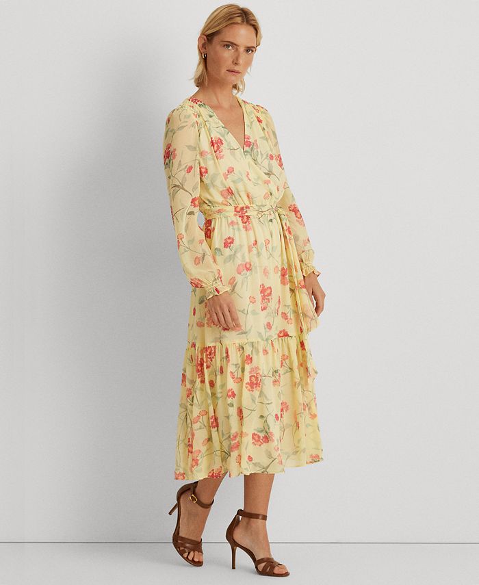 Lauren Ralph Lauren Floral Crinkled Georgette Dress - Macy's