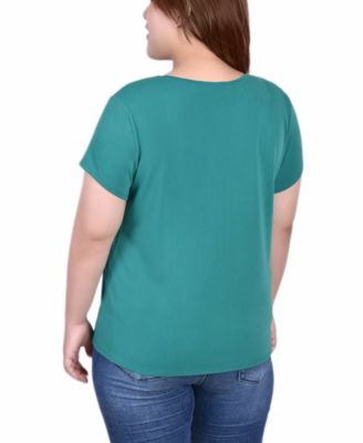 Plus Size Short Sleeve Crepe Top With Stone Details