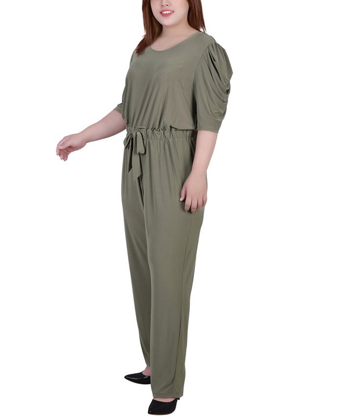NY Collection Plus Size Elbow Sleeve Jumpsuit - Macy's