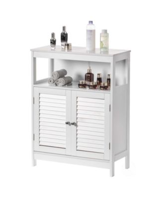 Wooden White Modern Storage Bathroom Vanity Cabinet with Adjustable Shelves and Two Horizontal Planks Design Doors