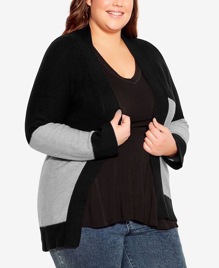 AVENUE Plus Size Contrast Color Block Cardigan Sweater - Macy's