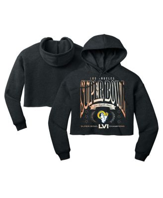 Women's Heather Charcoal Los Angeles Rams Super Bowl LVI Champions We Are The Champs Cropped Pullover Hoodie