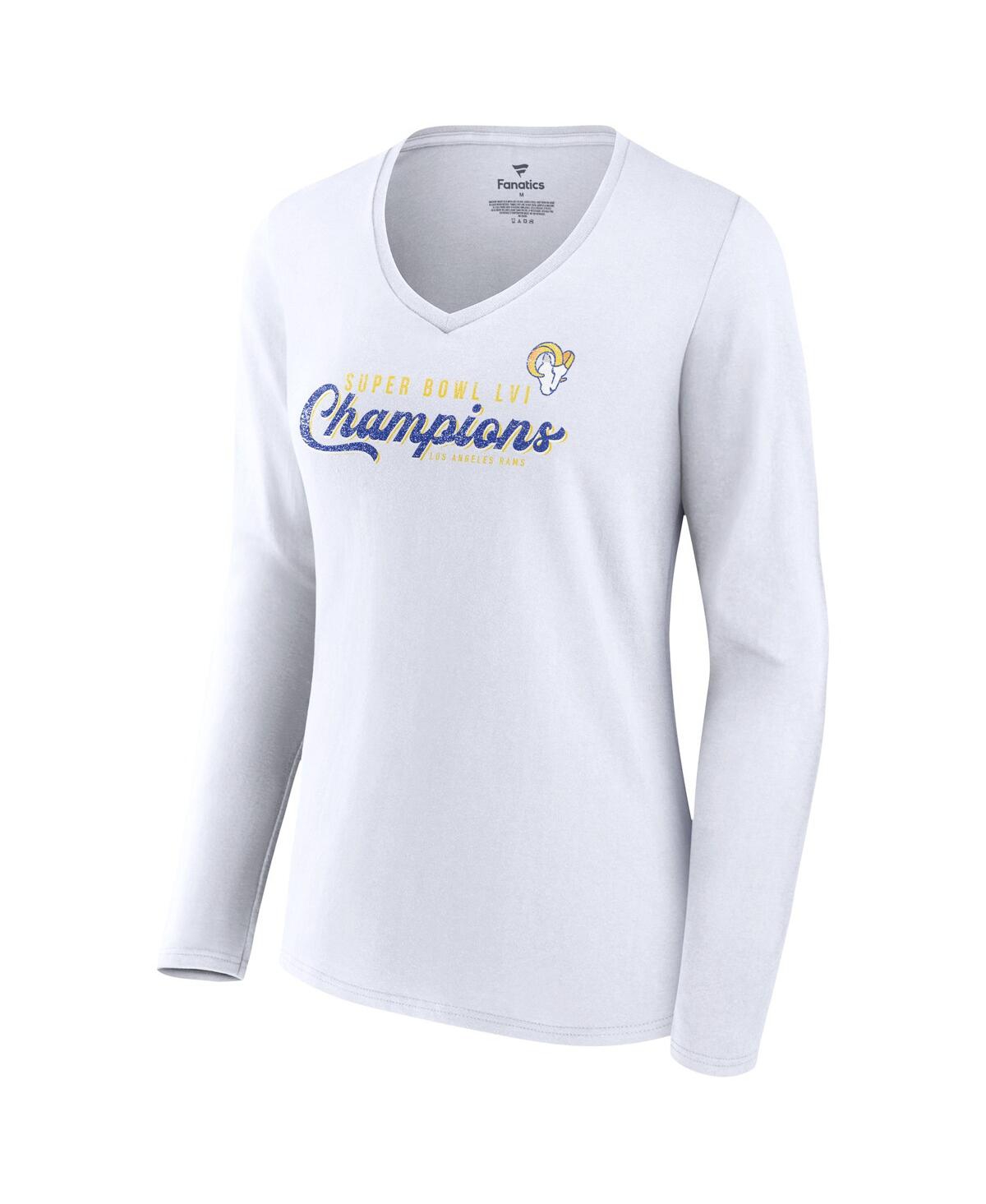 Women's FanaticsLos Angeles Rams Super Bowl Lvi Champions Long Sleeve V-Neck T-shirt - White