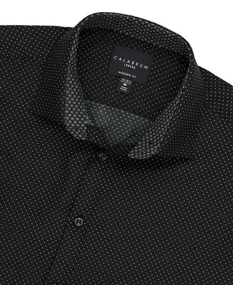 Мужская рубашка Calabrum Regular Fit Dot Print Wrinkle Free Performance Dress Shirt, цвет: Чёрный