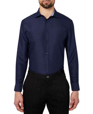 Men's Regular Fit Dot Print Wrinkle Free Performance Dress Shirt