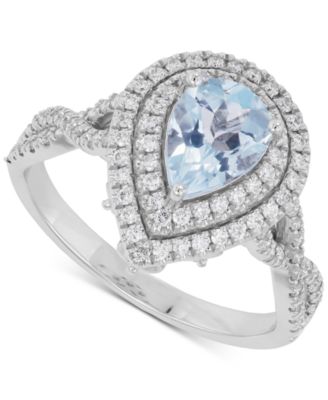 Macy's Aquamarine (7/8 Ct. T.w.) & Diamond (1/2 Ct. T.w.) Teardrop Halo ...