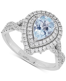 Aquamarine (7/8 ct. t.w.) & Diamond (1/2 ct. t.w.) Teardrop Halo Ring in 14k White Gold