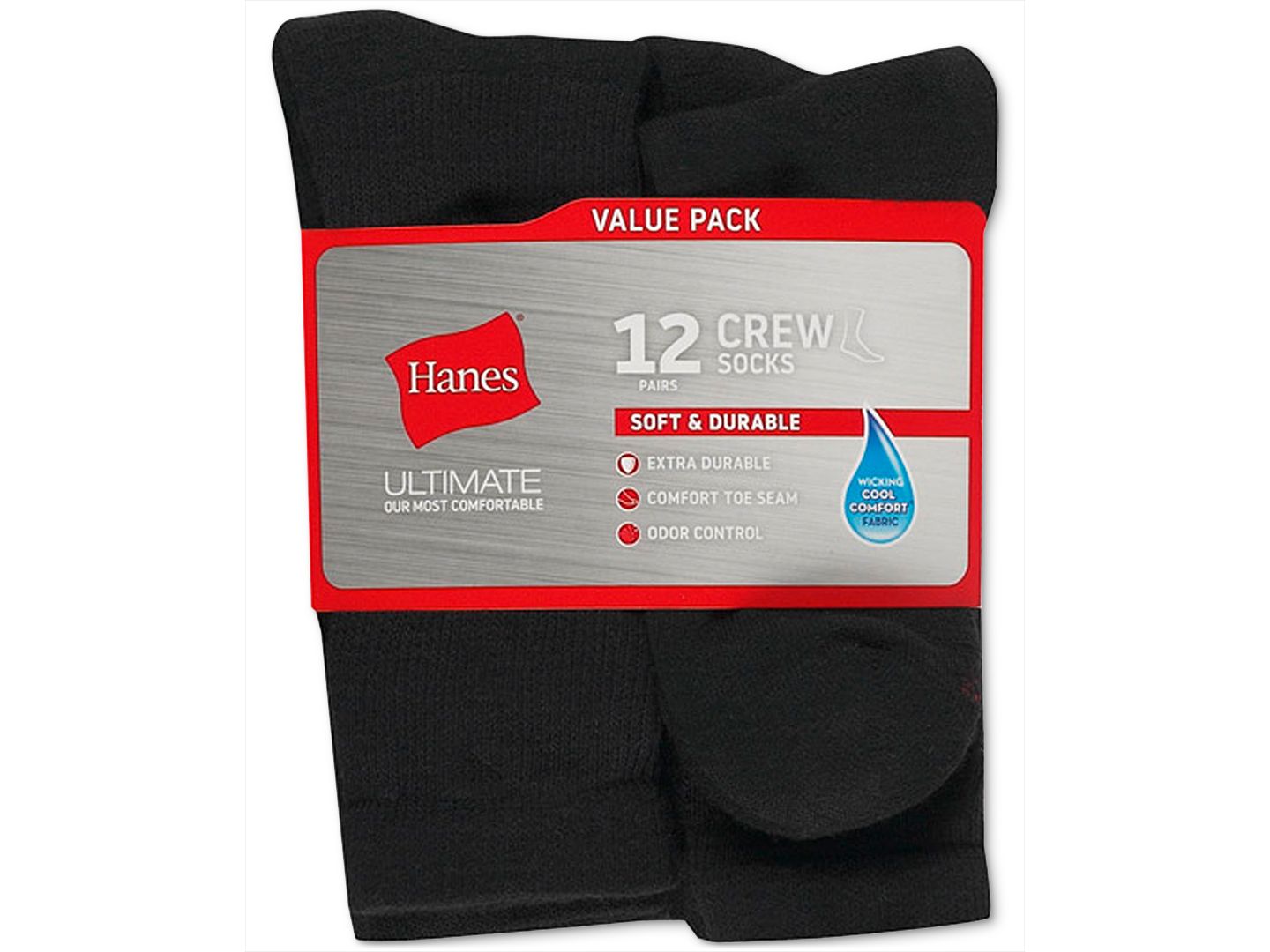 Носки Ultimate для мужчин, средней высоты — Hanes, цвет: Чёрный — фото 2