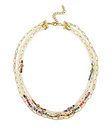 18K Gold Plated Multi-Chain and Beaded Necklace